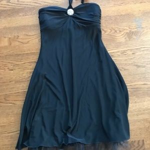 Black Strapless Mini Dress, halter strap,
